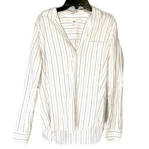 GAP Women's Multi Stripe Long Sleeve Button Down Shirt White‎ Size Medium Cotton